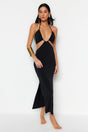 Black Body Fit Maxi Knitted Cut Out/window Beach Dress Tbess23el00122