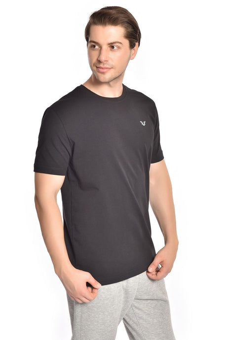 Black Men's Crew Neck 100% Cotton Solid Color Short Sleeve Basic Casual And Sports T-shirt 8766 Tb21