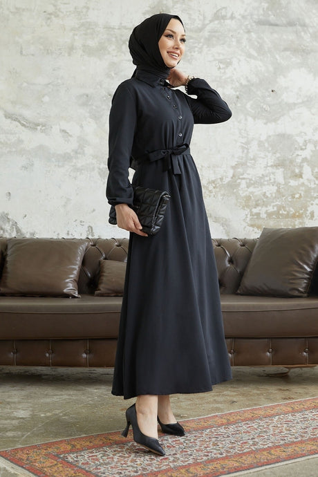 Aleria Belted Button Dress - Black Ms00as922221