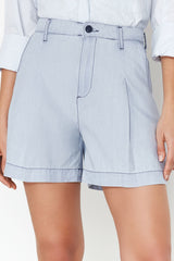 Light Blue 100% Tencel™ Pleated High Waist Denim Shorts Twoss24sr00128