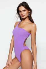 Green One Shoulder Back Halter High Leg Swimsuit Tbess23ma00081