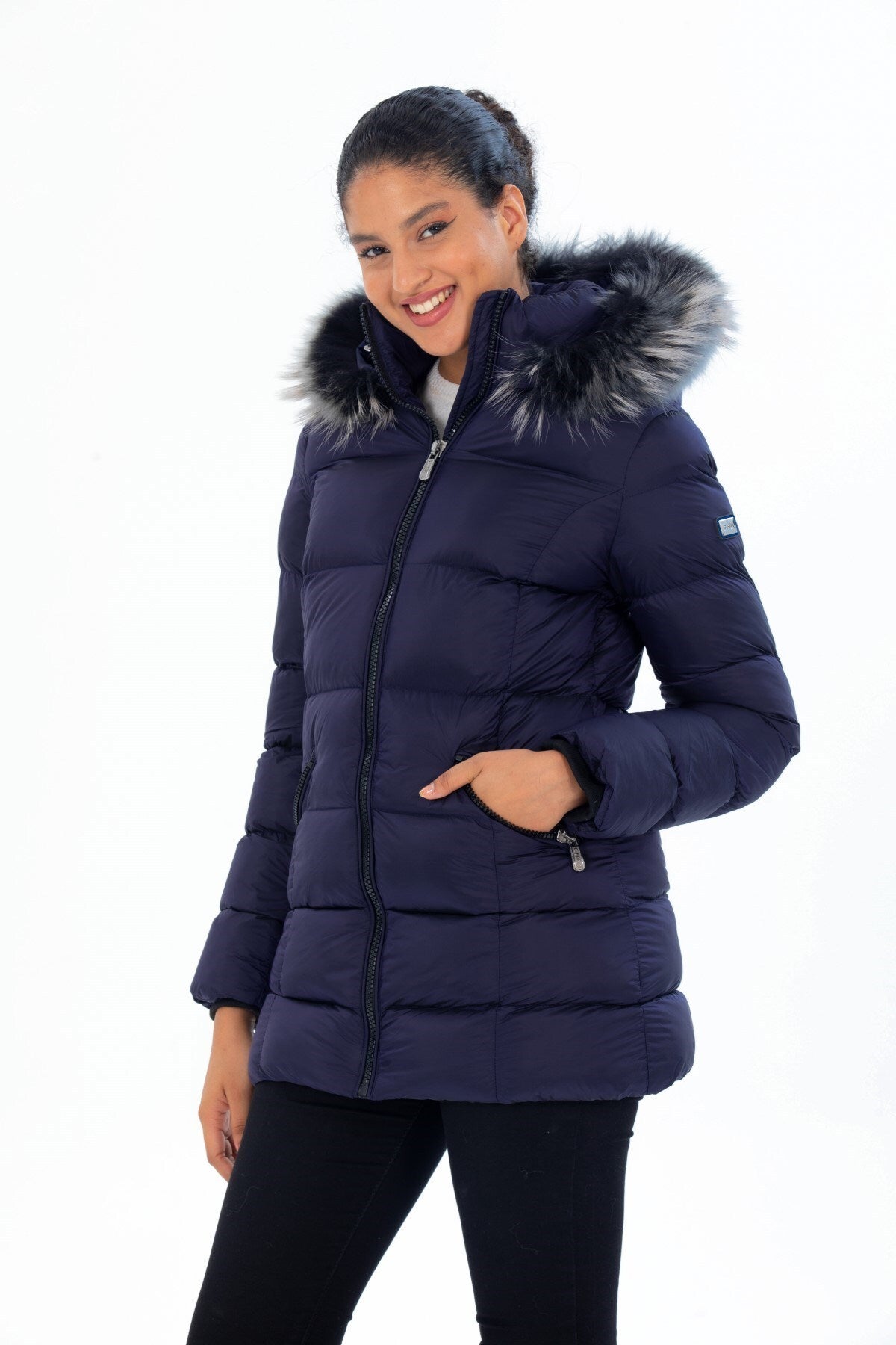 Women's Long Removable Fur Hooded Padded Windproof Water Repellent Inflatable Coat 8651 Gfx8651