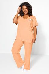 Lilac Printed Pocket Detailed Knitted Pajama Set Tbbaw24ai00004