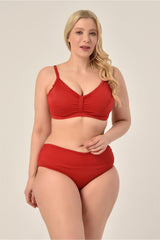 Women's Neon Orange Plus Size Booster Slip Ruffle Stylish Bikini Set 20231989