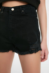 Black Ripped Mini Denim Shorts Twoss22sr0566