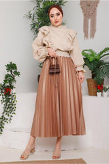 Women's Beige Pleated Skirt 8051 22yetktr8051