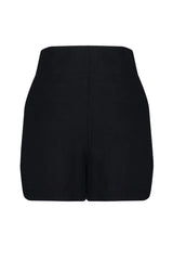 Black Woven Slit Linen Blend Shorts Skirt Tbess24sr00009