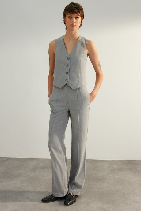 Grey Premium Fitted Buttoned Woven Vest Twoaw24ye00061