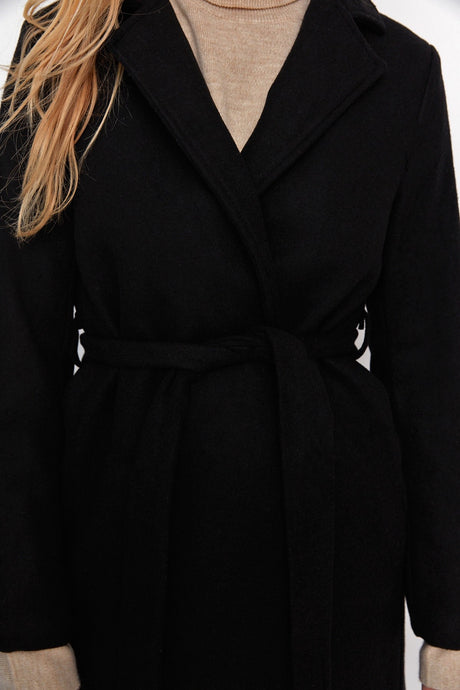 Long Woolen Cashmere Coat With Black Belt Twoaw20kb0033