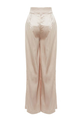 Beige Loose Leg Satin Pants Tprss23pl00001