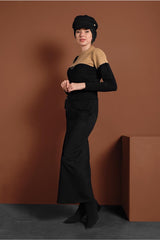 Women Black High Waist Lycra Suede Skirt 6060 Tyc00058456619