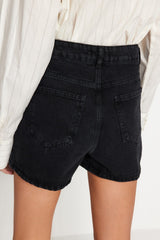 Black Mini Denim Shorts Skirt Twoss23sr00190