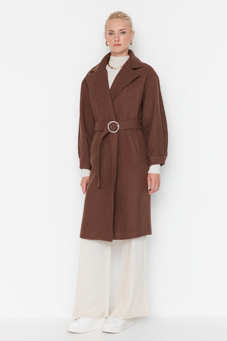 Stone Round Belt Long Woolen Cashmere Coat Twoaw20kb0029