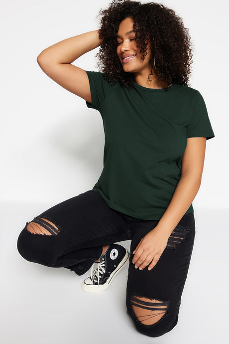 Emerald Green Basic Knitted Crew Neck T-shirt Tbbss22ts0733