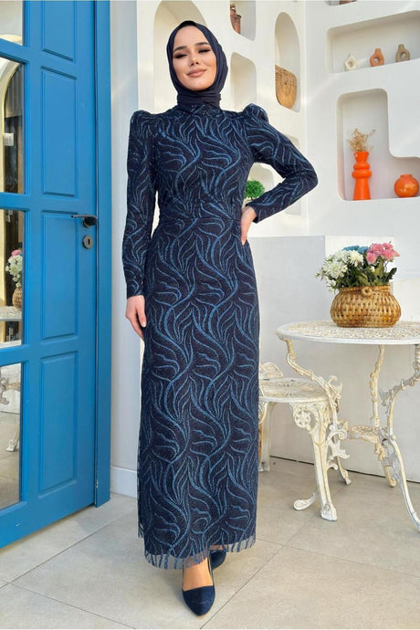 Women's Black Patterned Evening Dress T 0411 24yabltr0411