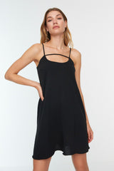 Black Casual Cut Halter Neckline Detailed Mini Woven Dress Twoss22el00594