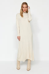 Camel Stand-up Collar Knitwear Dress Tctaw24eb00015