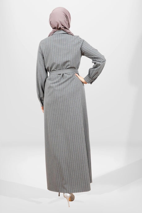 5559 Grey Striped Burkini Winter Dress T24elbk5559