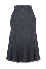 Anthracite Stitching Detailed Asymmetrical High Waist Midi Denim Skirt Twoss24et00081