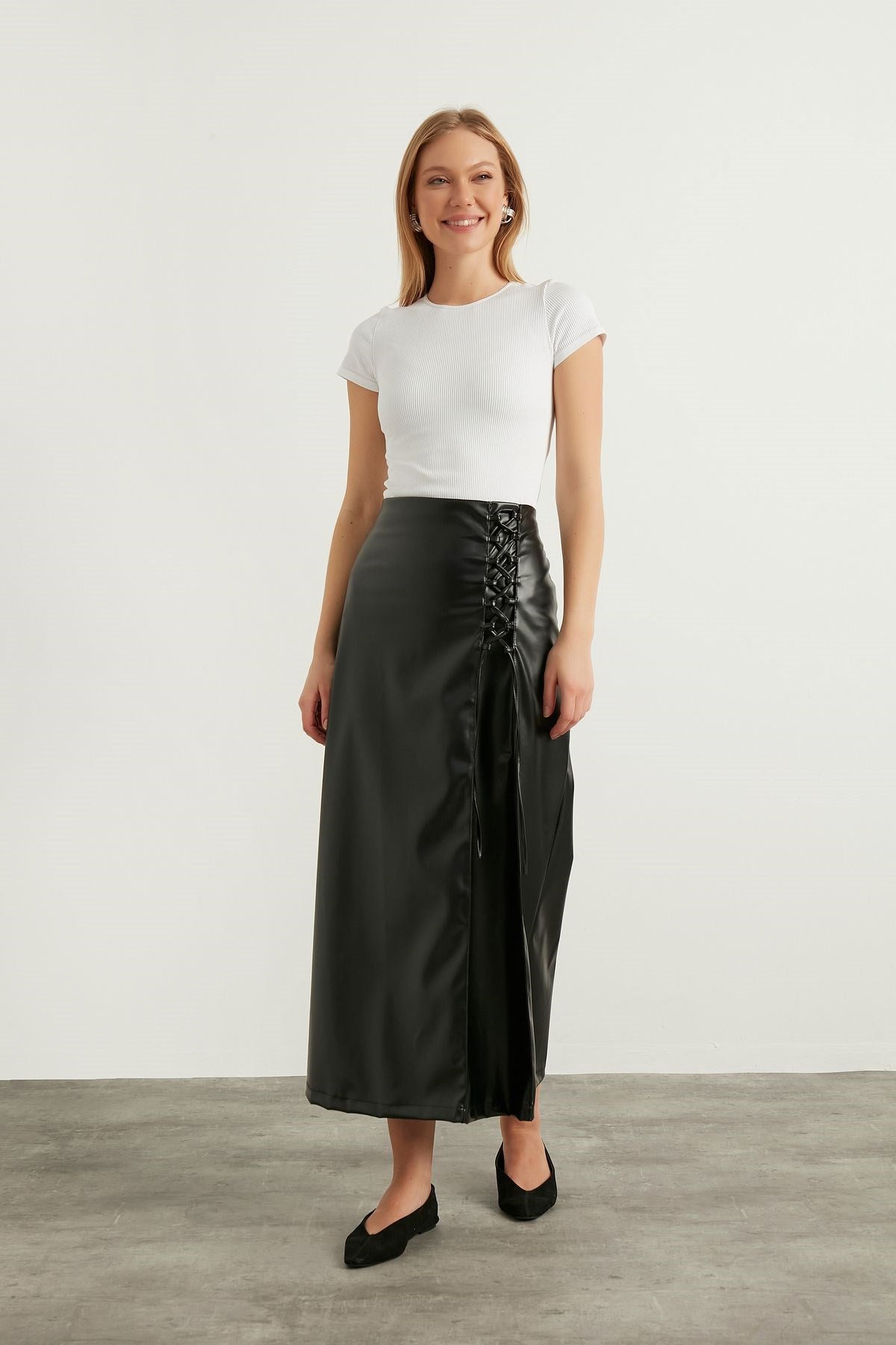 Black Linea Leather Skirt Lnadretk