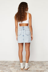 Light Blue High Waist Mini Denim Skirt Twoss24et00074