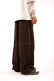 Effective Stitching Detailed Skater Fit Brown Fabric Pants Flaw-015-002-040