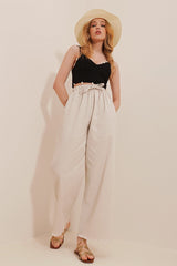 Women's Beige Leg Tassel High Waist Palazzo Jeans Pants Alc-x8930