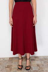 Burgundy Flared Maxi Flexible Knit Skirt Twoss24et00156