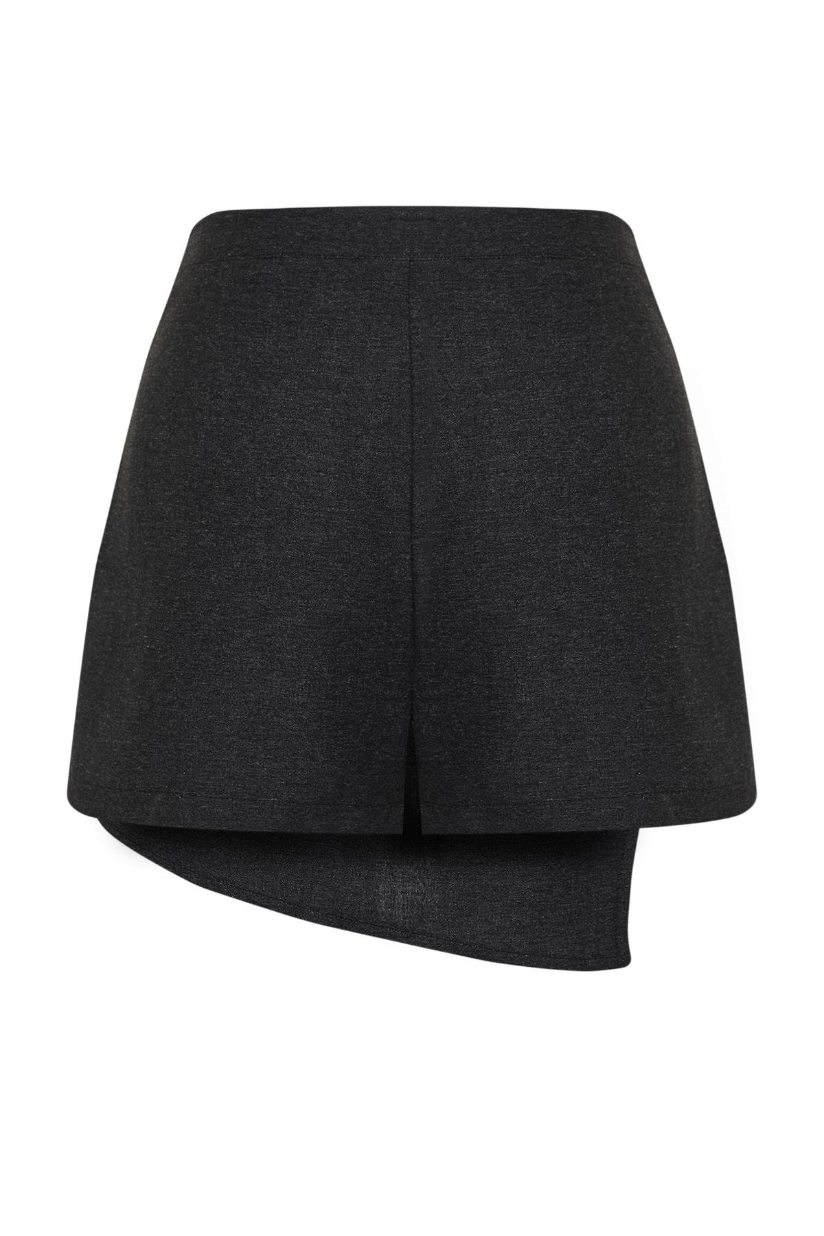 Black Woven Linen Blend Shorts Skirt Tbess24sr00002