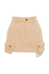 Beige Cargo Pocket Low Waist Mini Denim Skirt Twoss24et00076