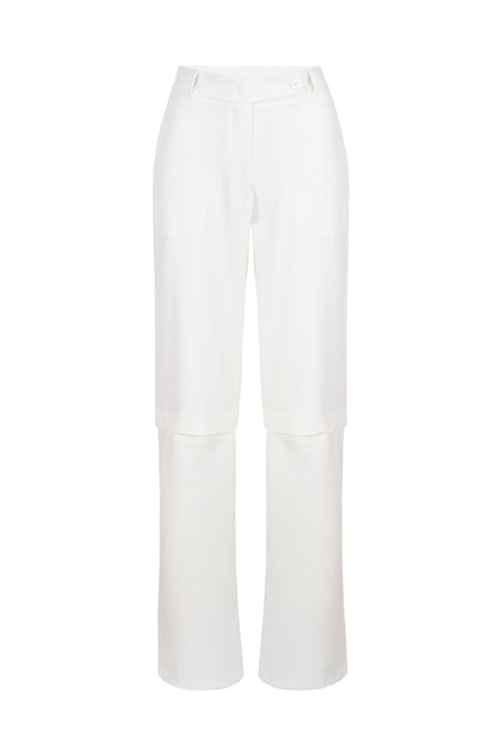 Women's White Knee-length Button Detailed Pants-shorts Lg-oz322-sdp Lg-oz322-sdp