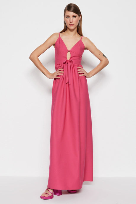 Fuchsia Lined Window/cut Out Detailed Long Night Evening Dress Tprss23ae00158