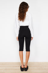 Black Plain Slim Short Leg Normal Waist Pants Twoss24pl00099