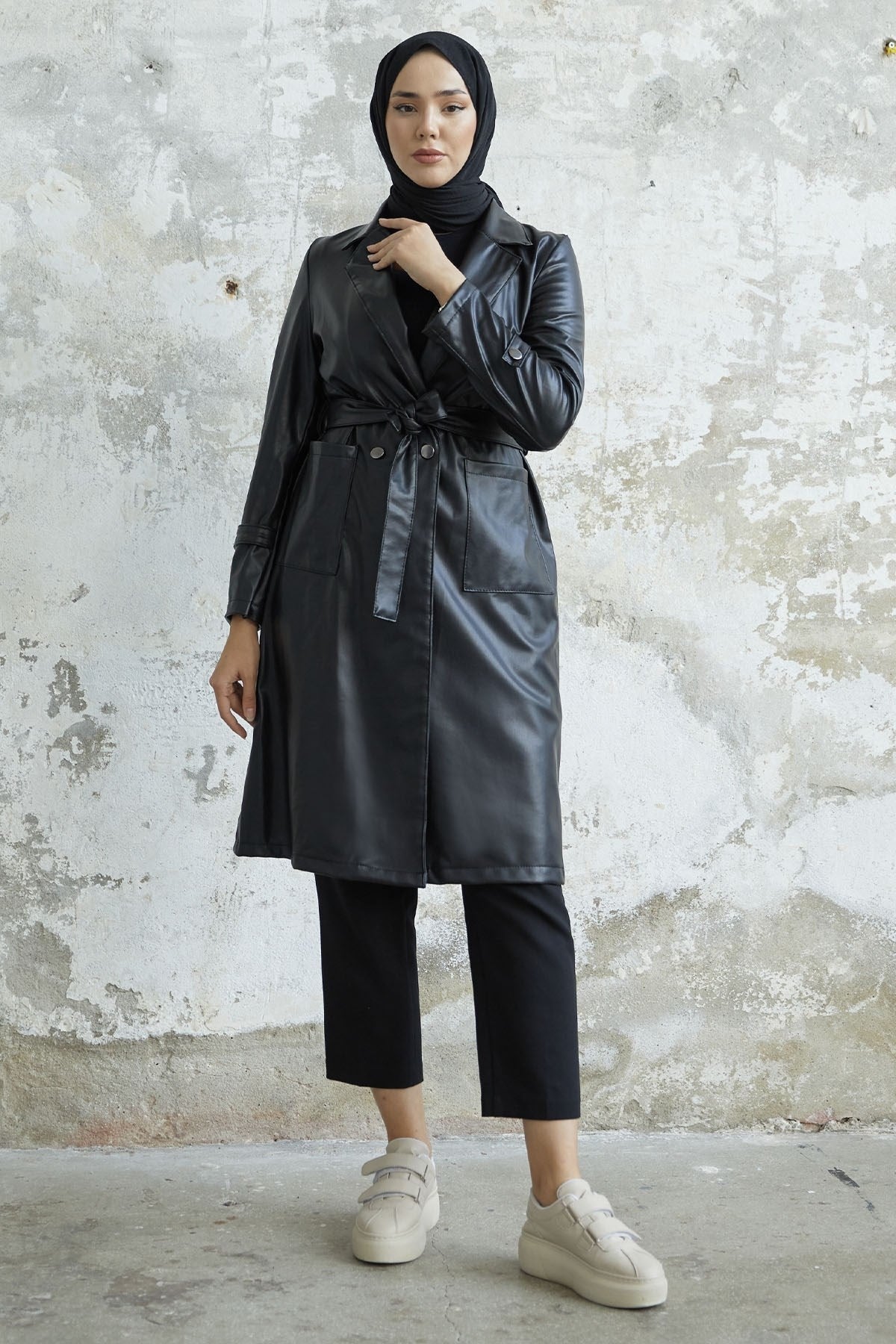 Ayora Double Breasted Collar Leather Trench - Taba Ms00or9834