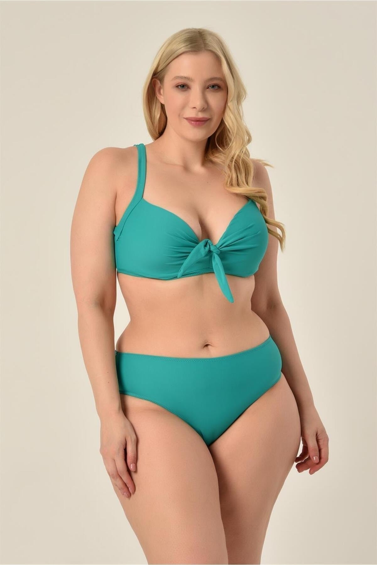 Women's Plus Size Mint Coated Bow Balen Bikini Set 20232007