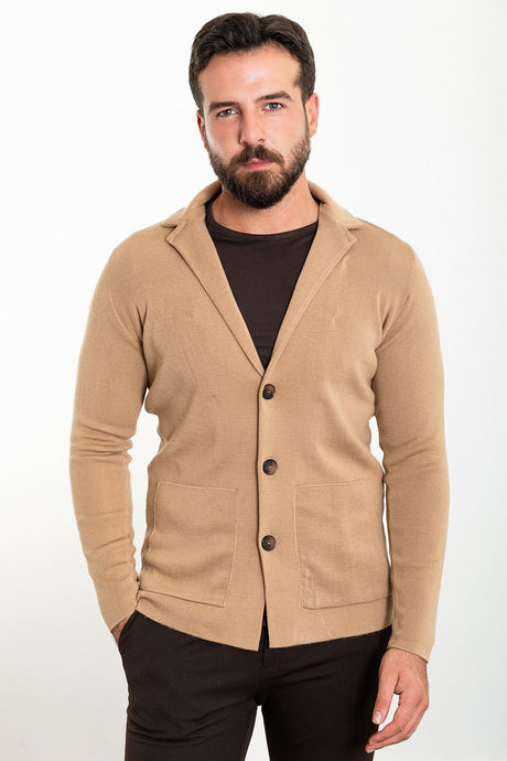 Flat Camel Slim Fit Bag Pocket Wool Men's Knitwear Jacket 11237.23k