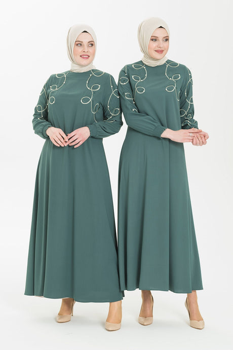 Mint Burkini Dress With Branch Embroidery And Pearl Detail 5241 T21el3m5241