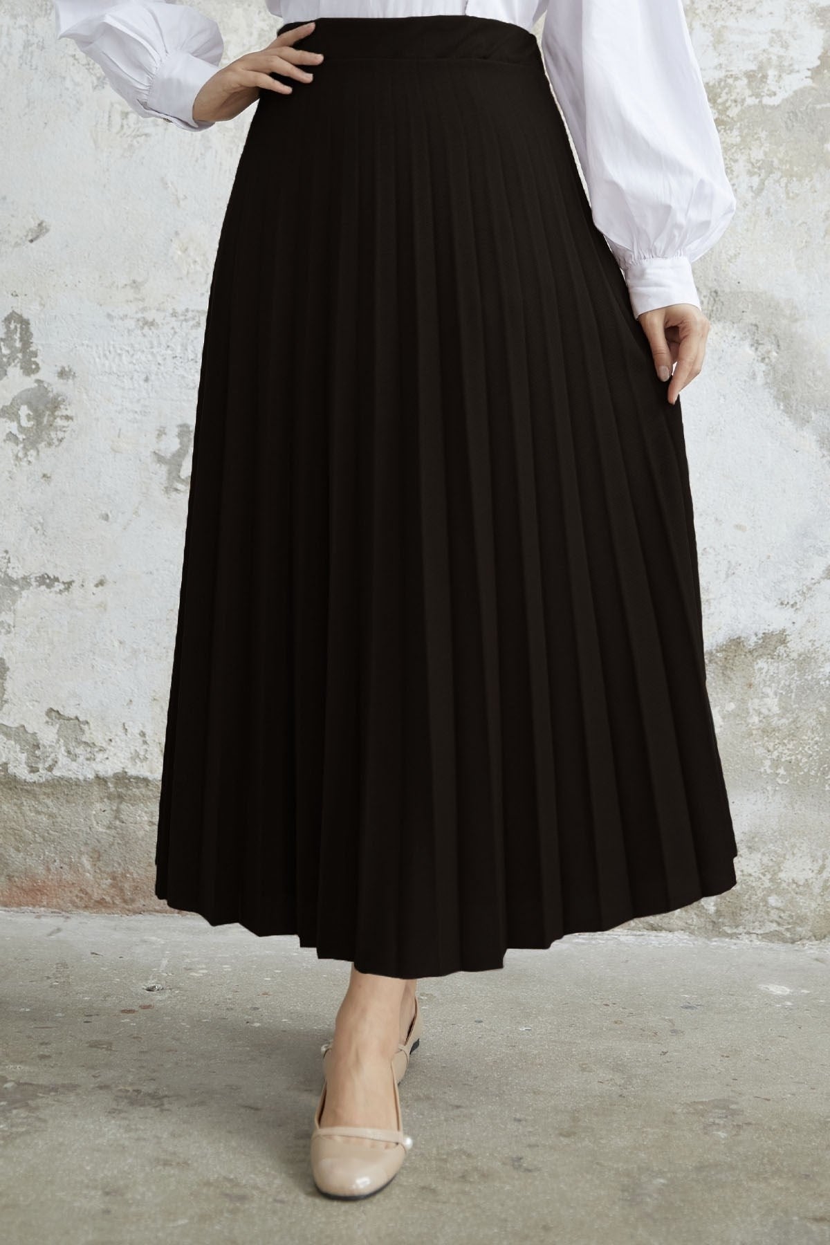 Luisa Waist Rubber Pleated Skirt - Black Ms00mb8110