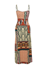 Multicolor Printed Strappy Dusty/textured Knitted Midi Dress Twoss24el00401