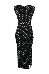 Black Polka Dot Back Neckline Slit Detailed Maxi Flexible Knitted Pencil Dress Twoss23el02326