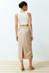 Beige Pocket Detailed Hemline Midi Skirt Twoss24et00149