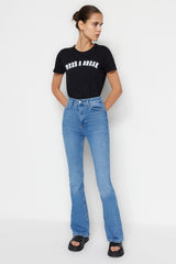 Black High Waist Flare Jeans Twoss23je00063