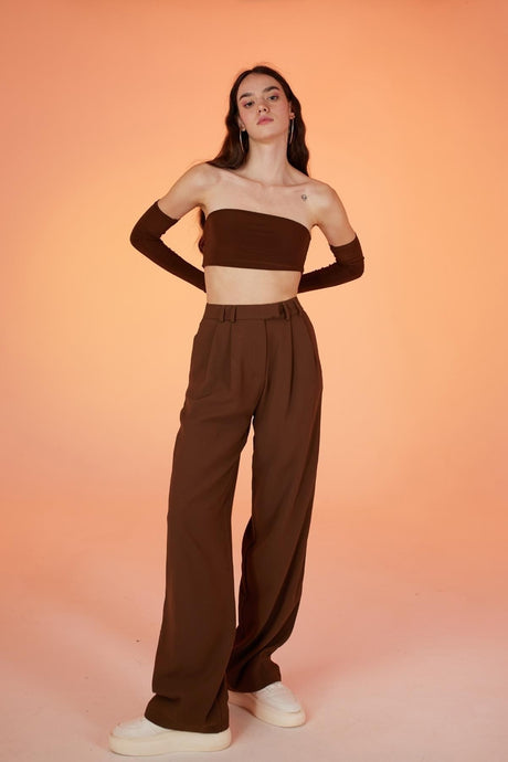 Palazzo Cut High Waist Palasia Pants Brown Hlpalasiapantolon