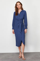 Indigo Double-breasted Midi Woven Dress Twoss24el00521