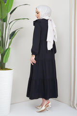 Shoulder Ruffle Ayrobin Hijab Dress Black 2062