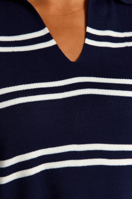 Navy Blue Striped Knitwear Sweater Tbbaw24an00013