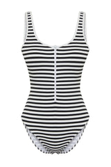 Black And White Zippered Textured Regular Swimsuit Tbess24ma00050