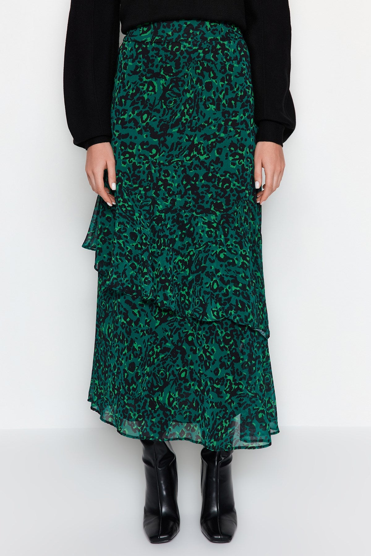 Green Animal Print Lined Woven Skirt Tctaw24ee00020