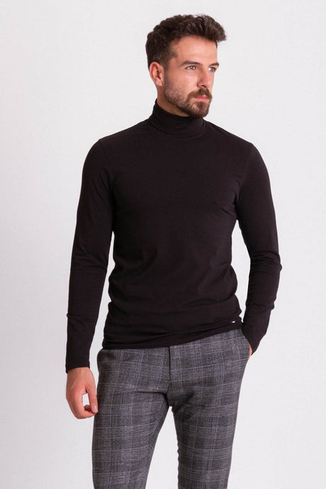 Solid Anthracite Color Slim Fit Long Sleeve Full Turtleneck Men's Combed 36678.21k