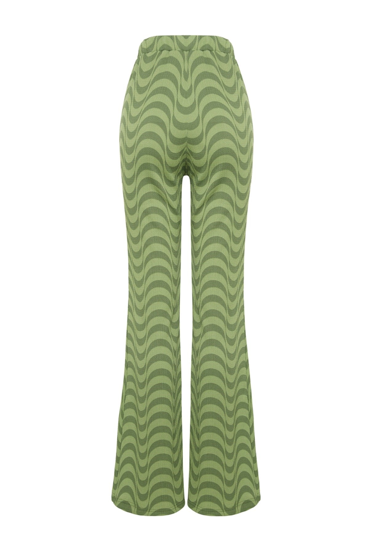 Green Sheer Wide Leg/casual Cut High Waist Knitted Pants Twoss23pl00085